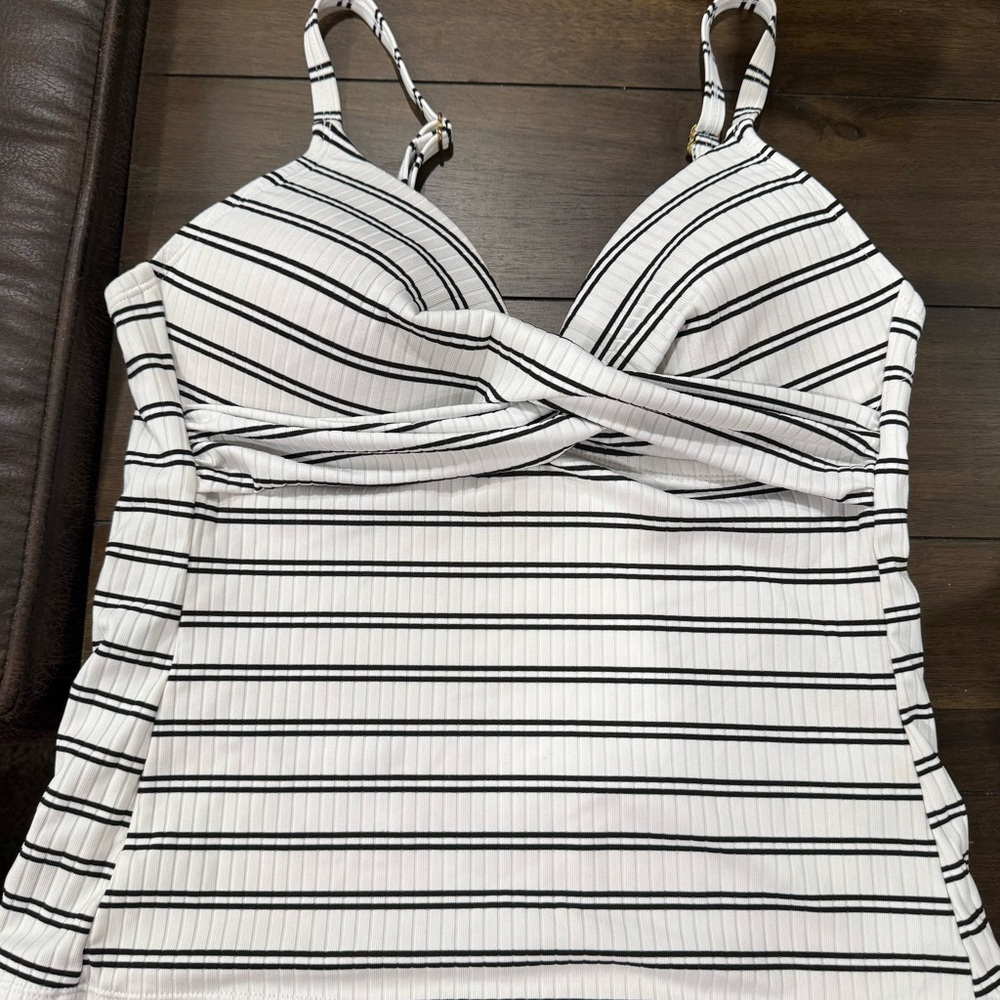 Freshwater Black & White Striped Tankini Swim Top - Size Large